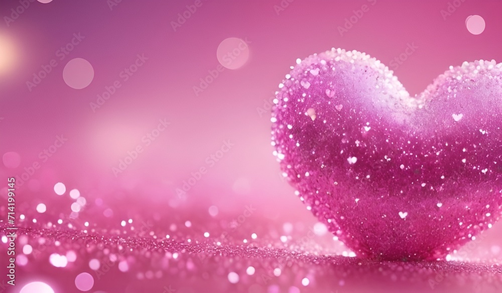 Dreamy Diamond Love, Closeup of Soft Focus Hot Pink Diamond Heart , a Beautiful Shiny Landscape - Perfect for Valentine's Day,  Detailed High Resolution Images