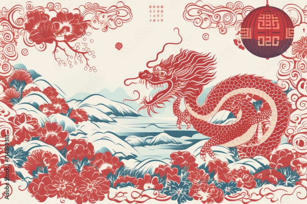 Chic 2024 Lunar New Year Card with Minimalist Dragon Elements Chic 2024 Lunar New Year Card with Minimalist Dragon Elements