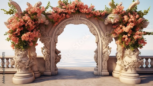 Beautiful archway decorated with floral composition generative ai © fitriyatul