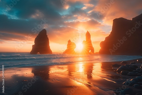 sea ​​stacks at sunset photo