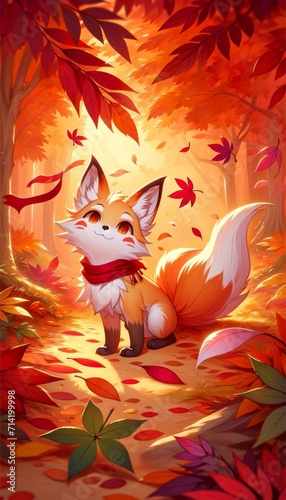 Autumn Fox Illustration, Seasonal Artwork Concept