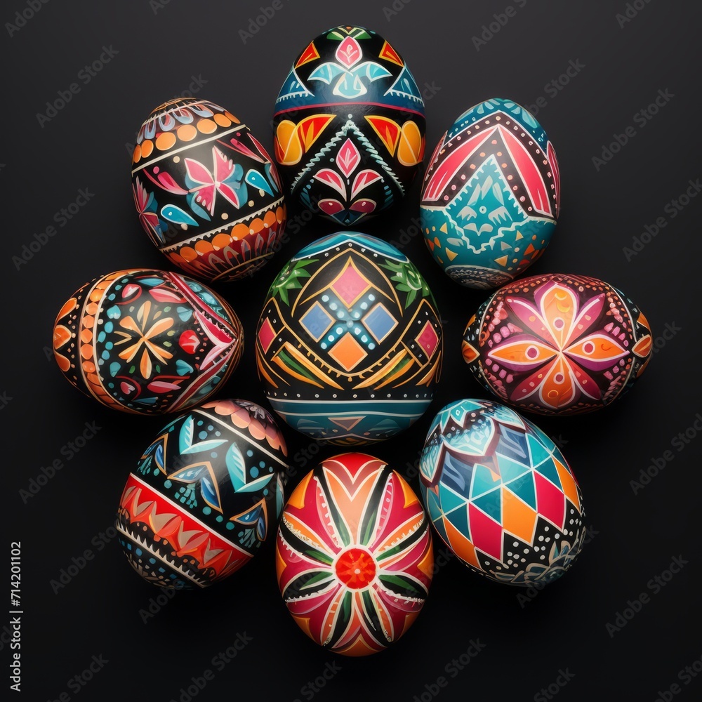 set of Easter eggs with traditional Ukrainian pattern Pysanka on a black background set of Easter eggs with traditional Ukrainian pattern Pysanka on a black background