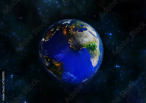 Fototapeta Naklejka Na Ścianę i Meble -  Beautiful planet Earth in space surrounded by stars and galaxies. 3D rendering illustration
