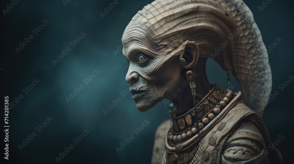 Non-human biological alien creature with brown sharp features, UFO concept. Generative ai Non-human biological alien creature with brown sharp features, UFO concept. Generative ai