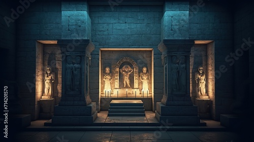 Catholic altar inside ancient monument illuminated generative ai