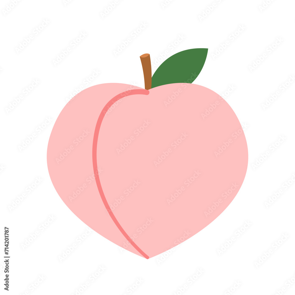Fototapeta premium Peach cartoon vector. Doodle peach with leaves icon. Peach fruit in shape of heart isolated on white background. Farm, natural food, fresh fruits.