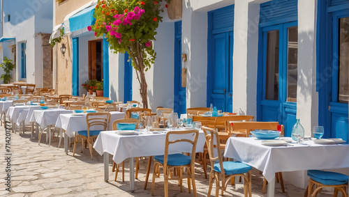 Summer cafe on the street in Greece outdoor photo