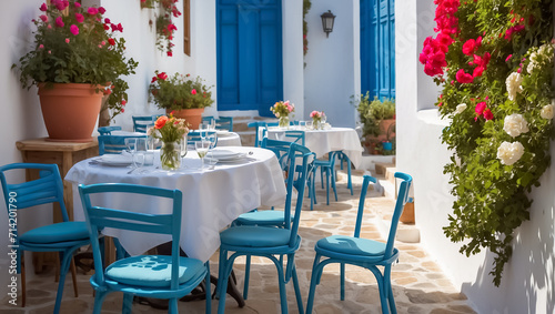 Summer cafe on the street in Greece beautiful