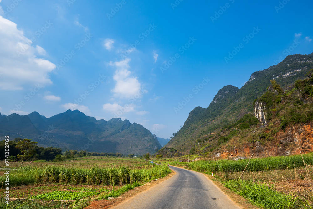 Ha Giang landscape in Northern Vietnam. Popular Ha Giang Loop tour route scenery in Vietnam