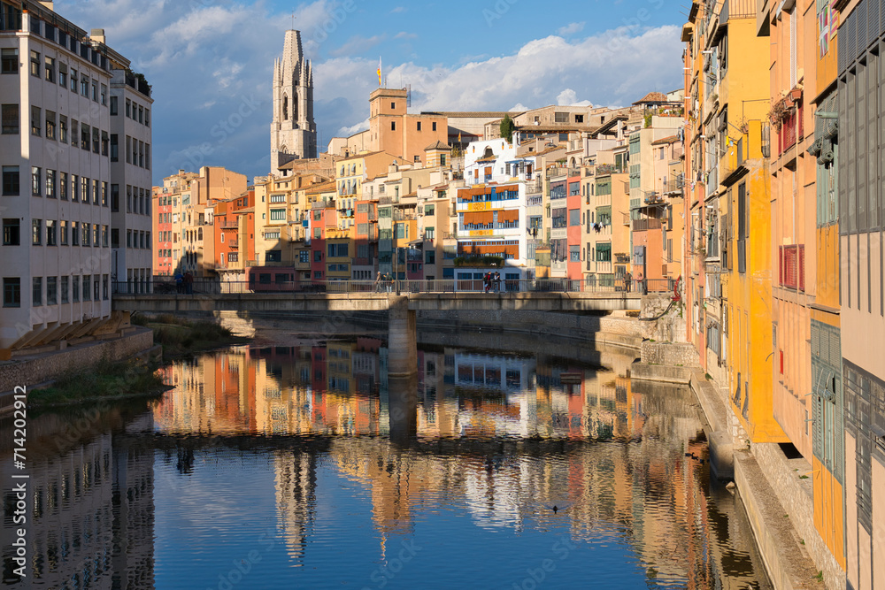 Girona, Spain, Catalonia, Old town, Cathedral, City river,