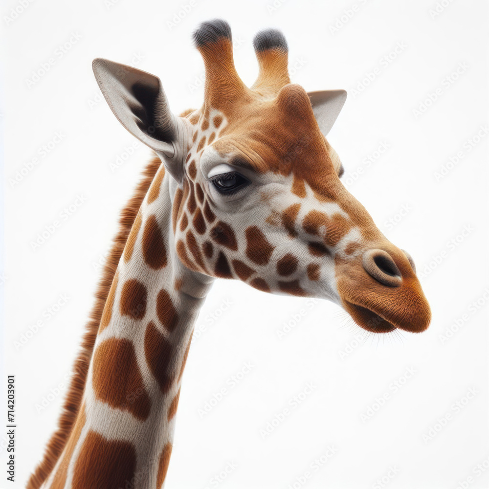 Giraffe, Giraffidae, Jirafa, Cute curiosity giraffe. Isolated on White background. Giraffe, Giraffidae, Jirafa, Cute curiosity giraffe. Isolated on White background.