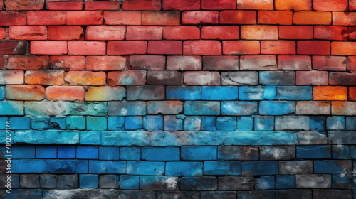 Old brick wall background, brilliant colors grunge texture or pattern for design. Generative ai