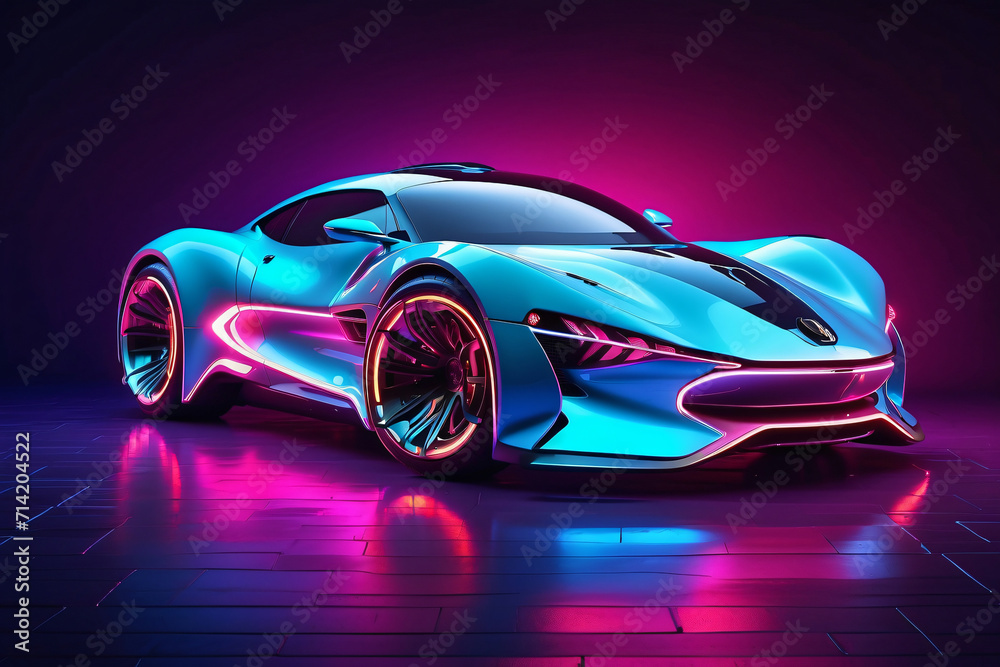 futuristic car with neon lighting style