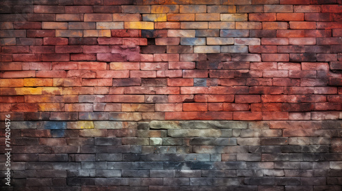 Old brick wall background, colorful grunge texture or pattern for design. Generative ai