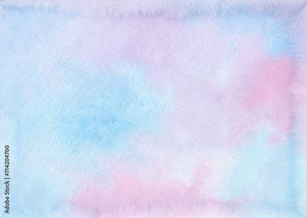 Watercolor abstract pink lilac blue background with gradient hand-drawn. A banner for a holiday, decoration and design with a place for text. An empty ambergris template in pastel shades.