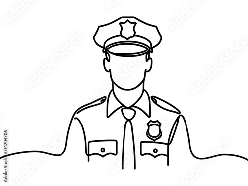 Vector drawing of a policeman in uniform. one line, white background