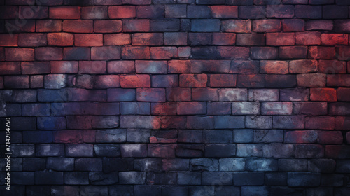 Old brick wall background, dark vibrant colors grunge texture or pattern for design. Generative ai