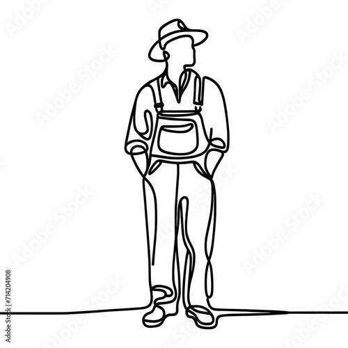 A linear little man in a cape and a work uniform, the silhouette of a farmer.