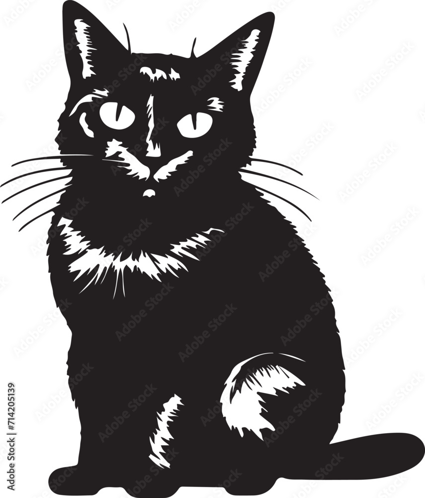 black and white cat illustration vector silhouette