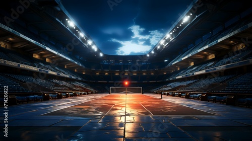 Modern Tennis Stadium with Blue Court - Postprocessed Visualization