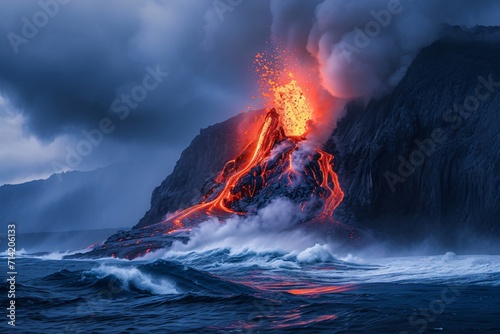 Volcanic lava erupts on the plateau photo