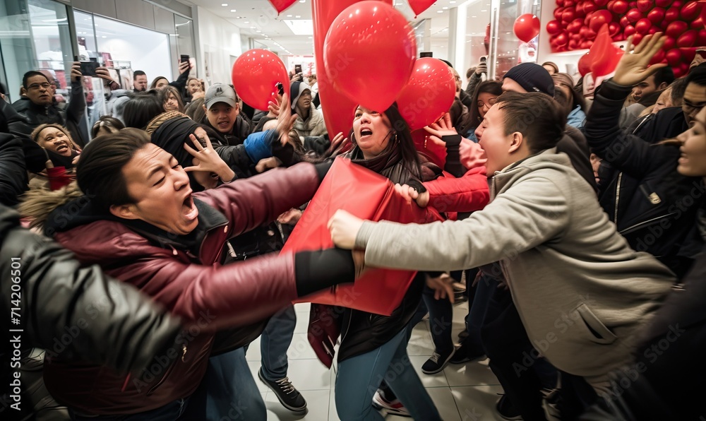 Shoppers rush to buy items during a department store's Black Friday sale.