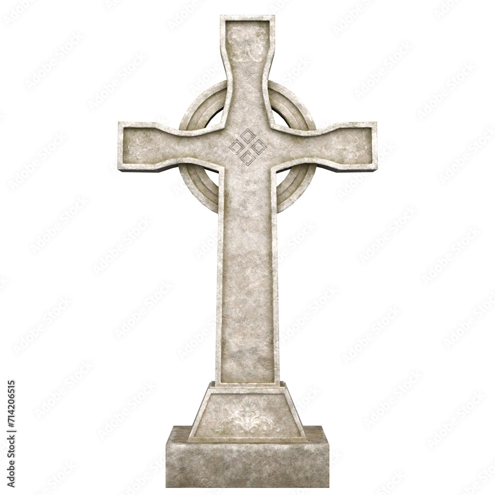 3d render marble ornamented cross grave stone isolated