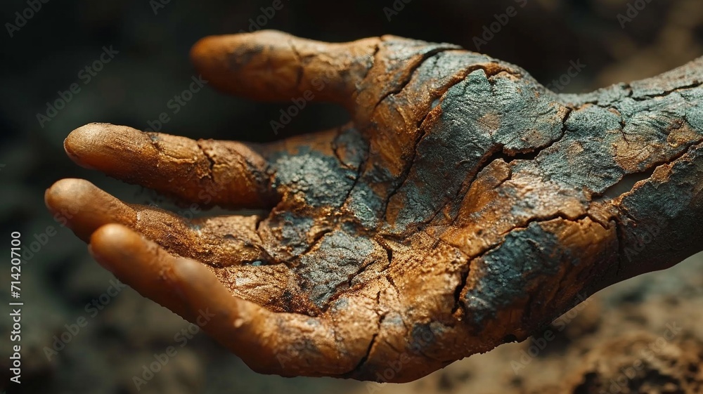 A hand with cracked skin, illustrating extreme dryness, generative a