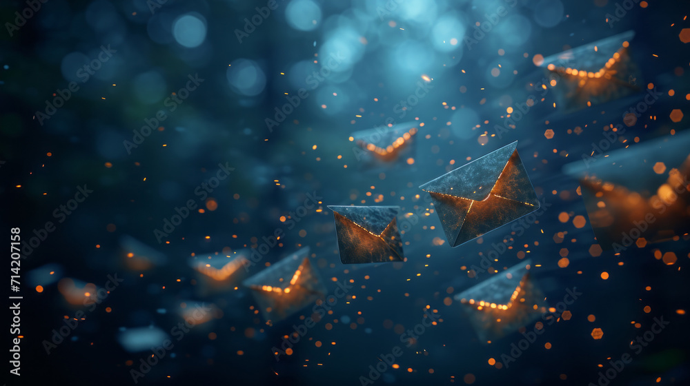 Marketing and business ideas through email, email or newsletter,dark background Marketing and business ideas through email, email or newsletter,dark background