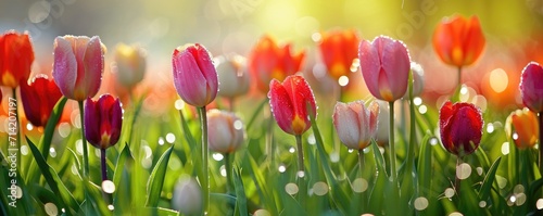 An amazing spring floral background with various tulip flowers #714207197