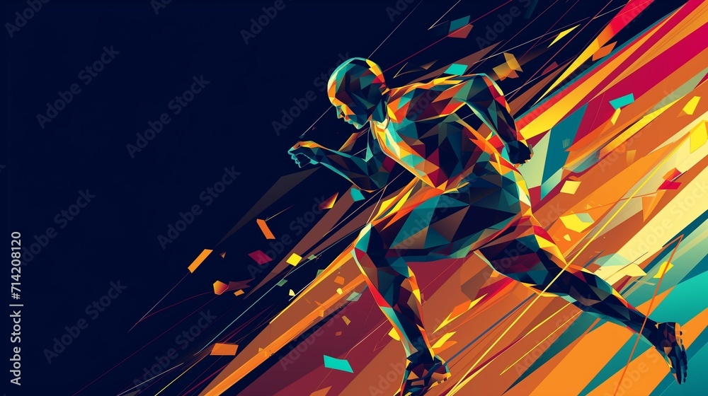 A running athlete in a polygonal style, sports cover design. Abstract background, Olympic Games concept, dynamic illustration of international sports competitions. - obrazy, fototapety, plakaty 
