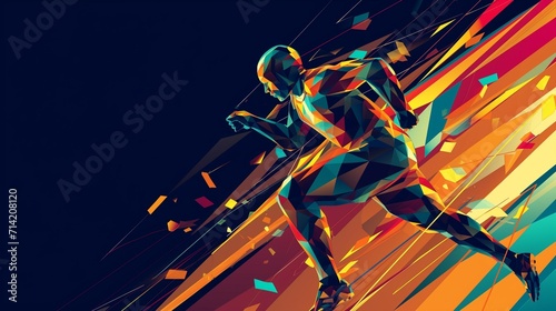 A running athlete in a polygonal style, sports cover design. Abstract background, Olympic Games concept, dynamic illustration of international sports competitions.