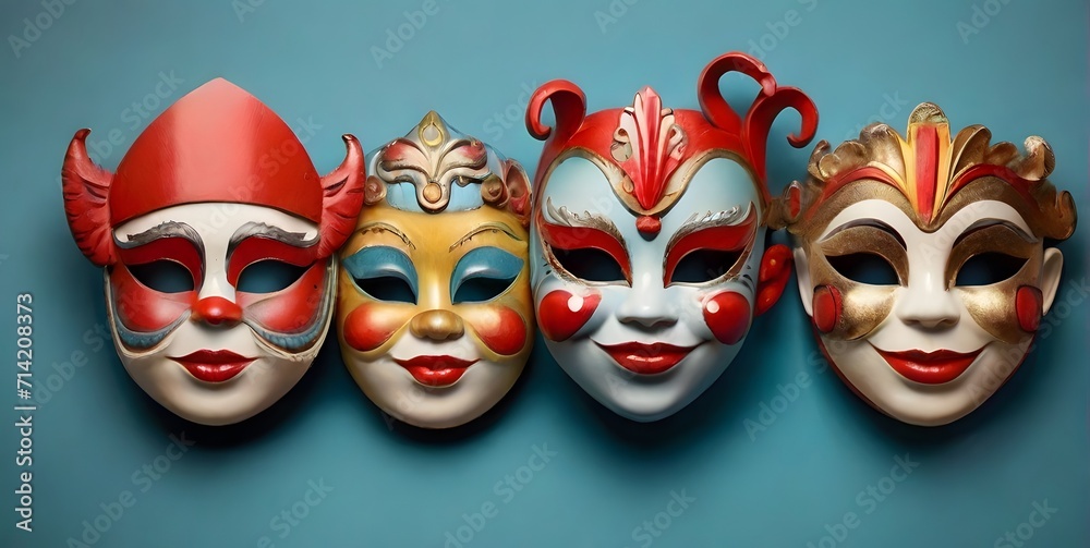 venetian carnival masks, blue background,ai generated - obrazy, fototapety, plakaty 