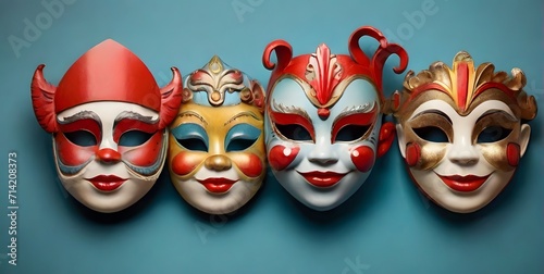 venetian carnival masks, blue background,ai generated photo