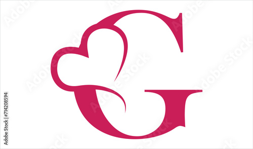 Vector Vintage floral monogram letter G. Calligraphy element heart logo Valentine card flourish frame. Hand drawn Love sign for page decoration and design illustration.