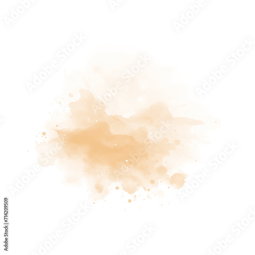 Peach watercolor splash on white background. Vector beige watercolour texture. Ink paint brush stain. Watercolor pastel splash. Peach water color splatter on light background