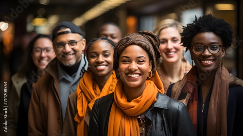 A group of multicultural people smiling outside together