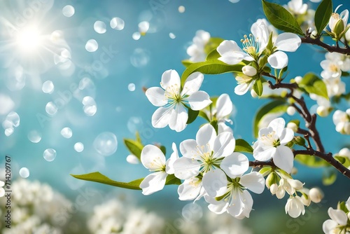 Apple blossom branch with white flowers 