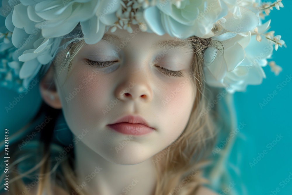 Serene Child with Floral Crown - Purity and Innocence