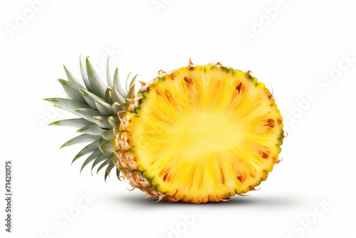 One slice of pineapple, isolated white background