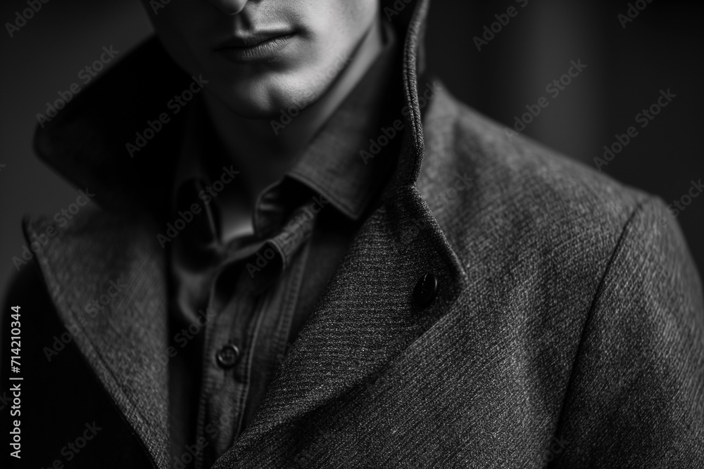 Textured Overcoat on Male Model in Monochrome