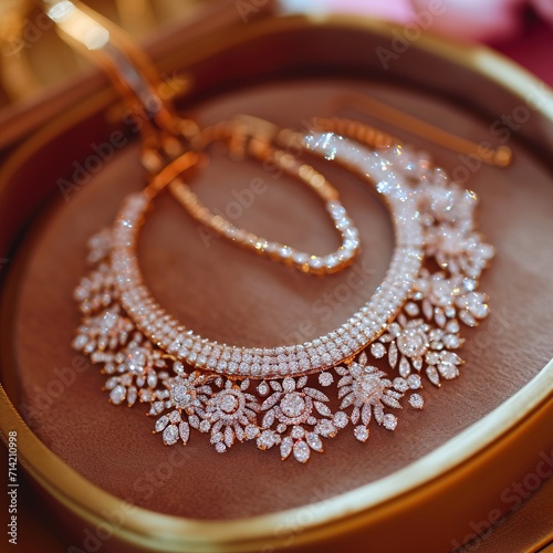 A close-up photograph of a diamond necklace