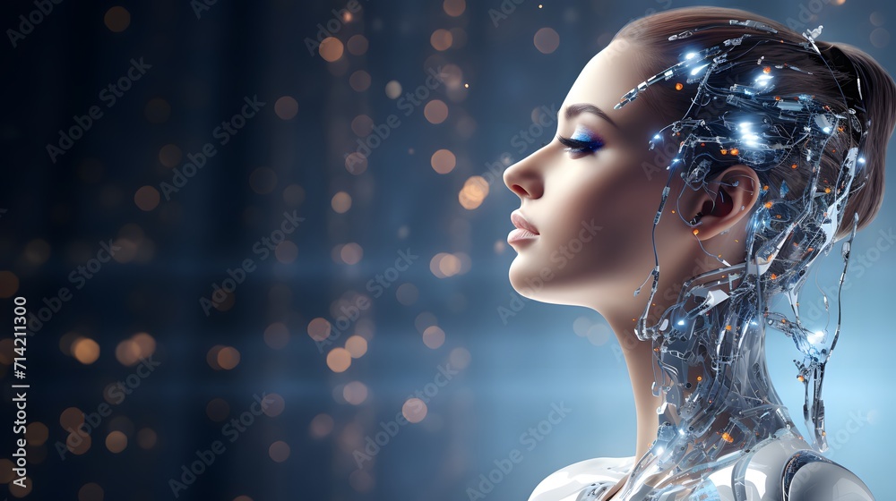 Young woman fused with artificial intelligence Young woman fused with artificial intelligence