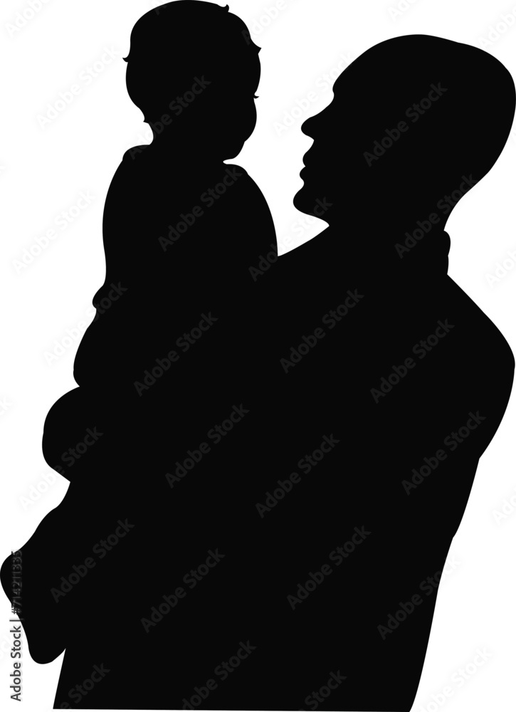 father and baby together, silhouette vector