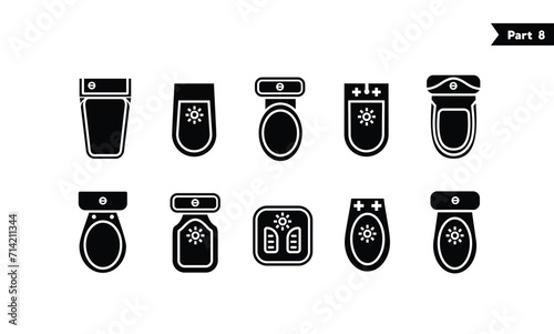 set Toilet icon silhouette bowl sanitaryware vector bathroom top view