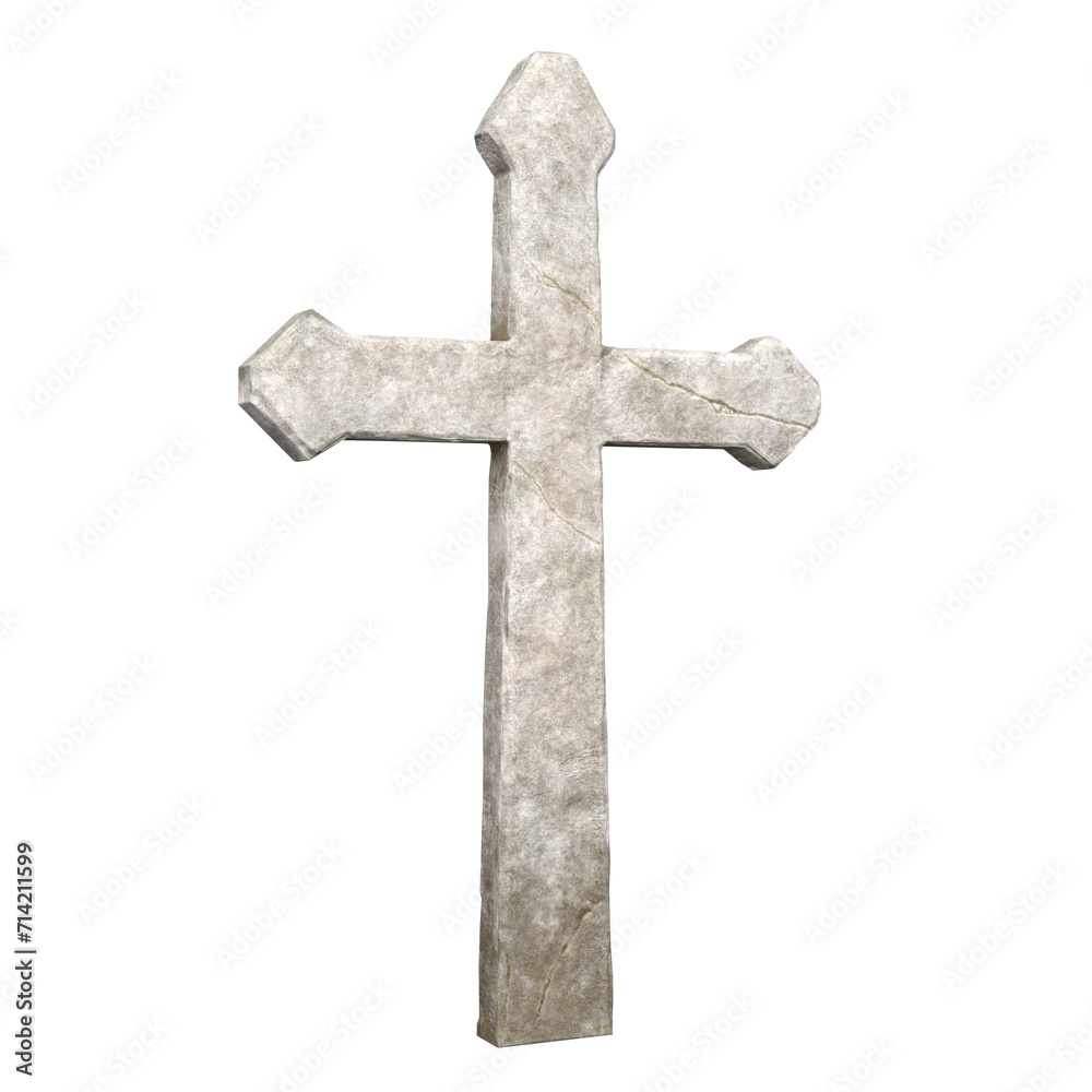 3d render marble cross grave stone isolated