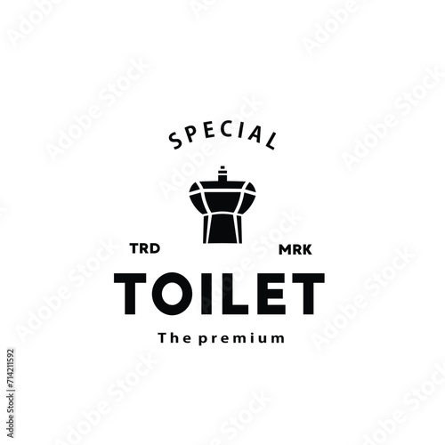 Toilet hipster silhouette logo bowl sanitaryware vector bathroom. Bidet toilet line icon interior