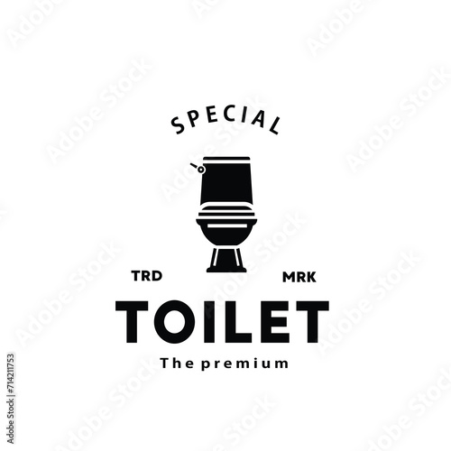 Toilet hipster silhouette logo bowl sanitaryware vector bathroom. Bidet toilet line icon interior