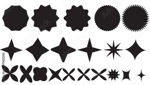 Star burst sticker vector set. Stars collection. Star icons. Starburst flower sale badge. Star blank label, stickers emblem. Shine symbol illustration. Sun ray frames, quality signs, sale icon photo