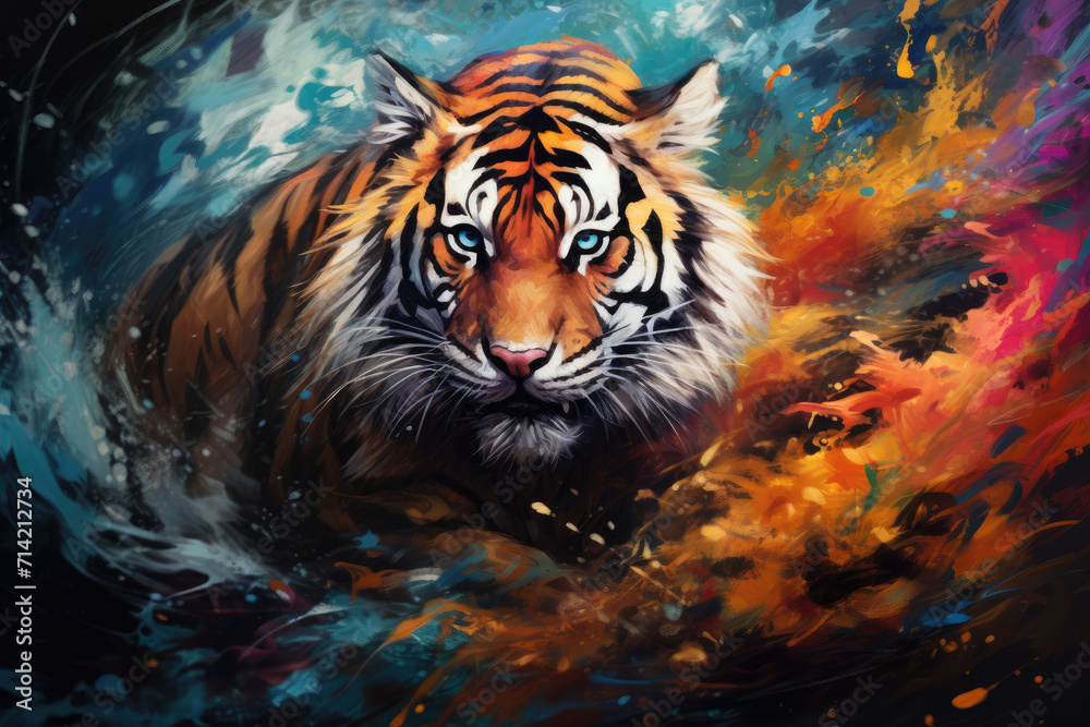 Painting art angry tiger